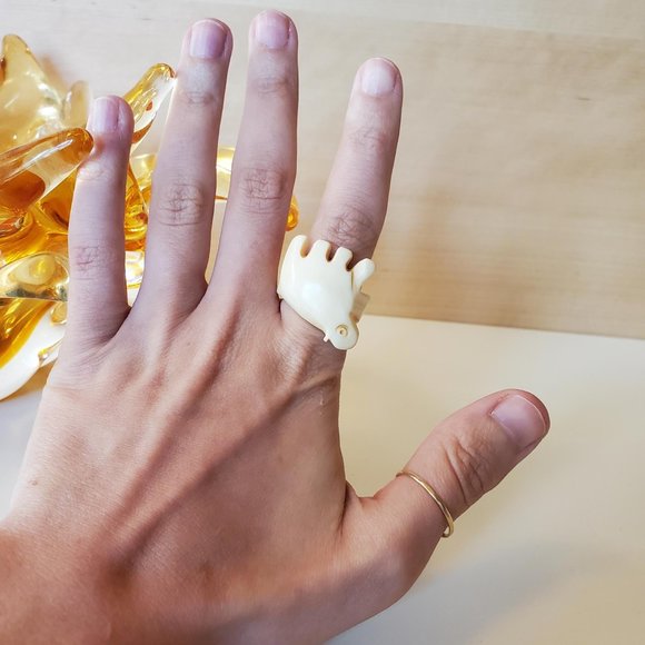 Hand Carved Natural Bone Cream Animal Etched Ring - Picture 2 of 8